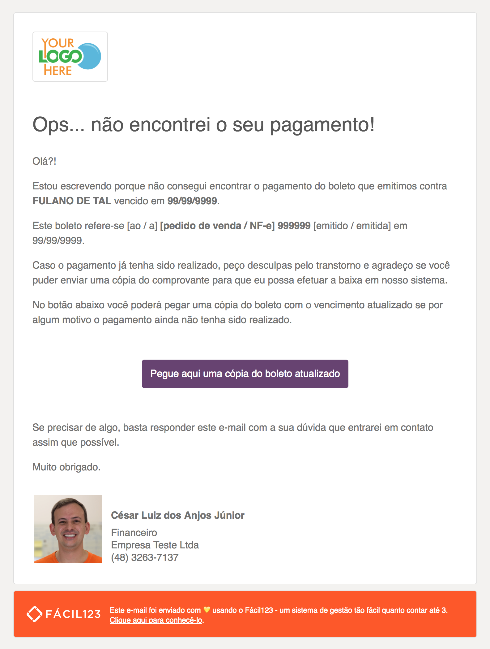 E-mail após o vencimento