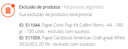 Exclusão em massa de produtos - Sucesso