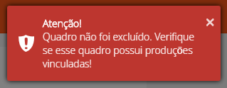 Mensagem de erro ao excluir quadro com etapas