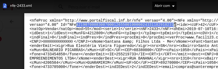Chave de acesso no XML