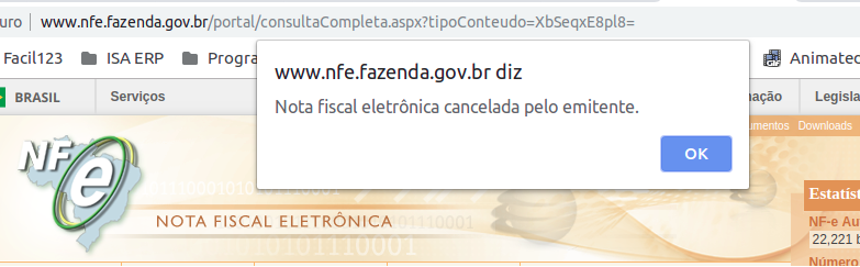 Confirmação de nota cancelada