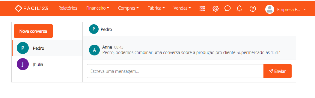 Tela do chat interno