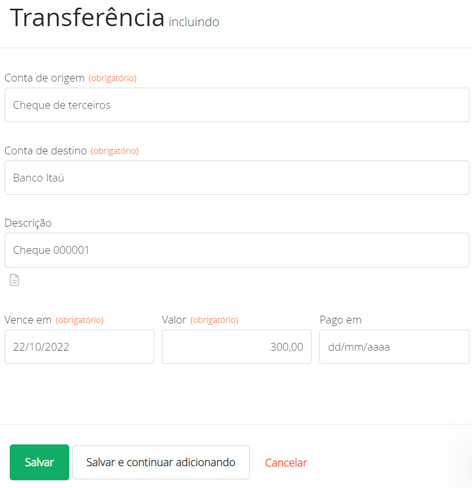 Depositando um cheque de terceiro