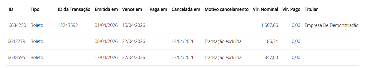 Lista de cobranças