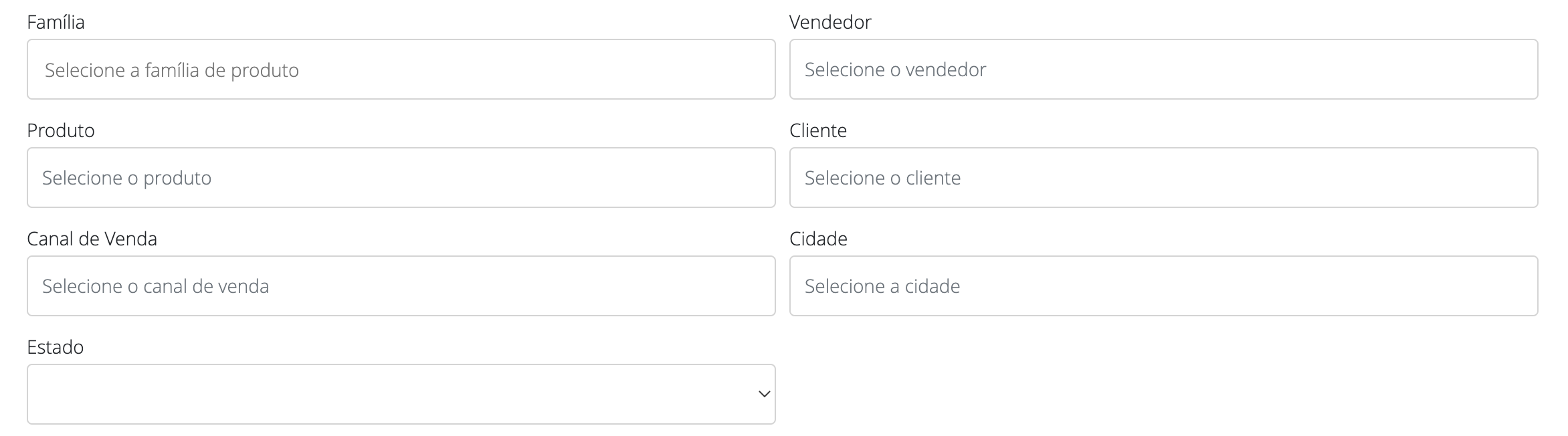 Filtros do comparativo