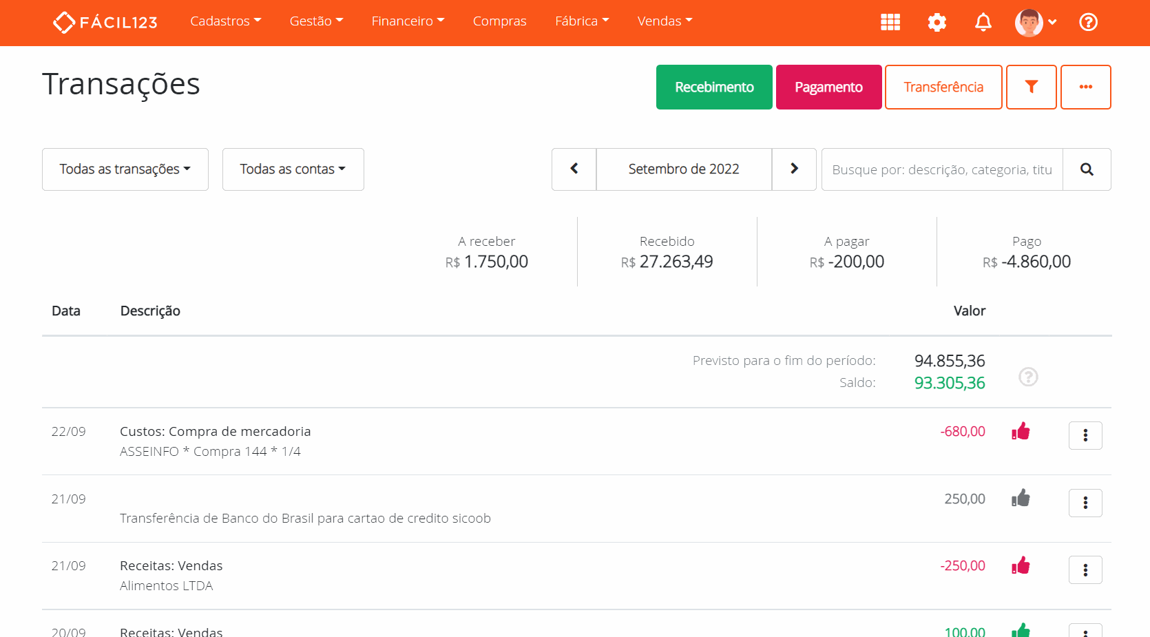Contas hoje zerada