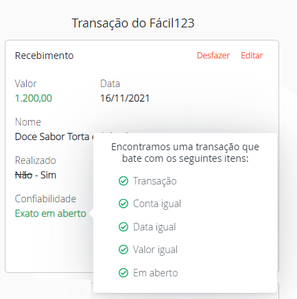 Legenda dos níveis de confiabilidade