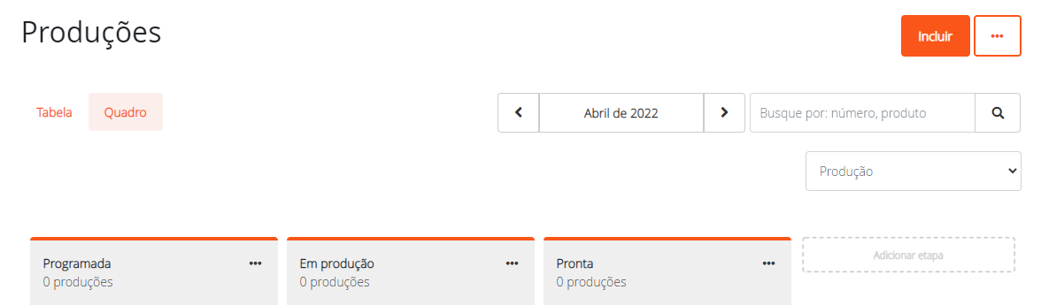 Quadro de produção