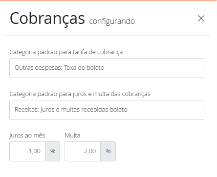 Configurações de cobranças
