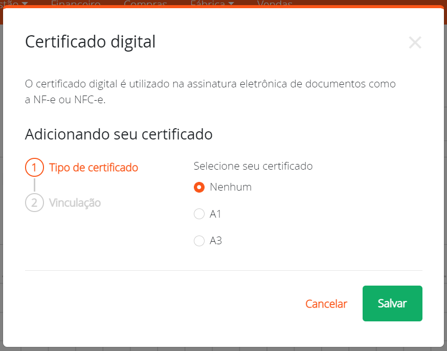 Nenhum certificado digital