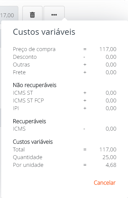 Custos variáveis na compra