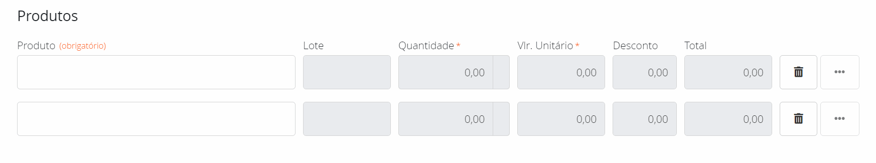 Adicionando produtos