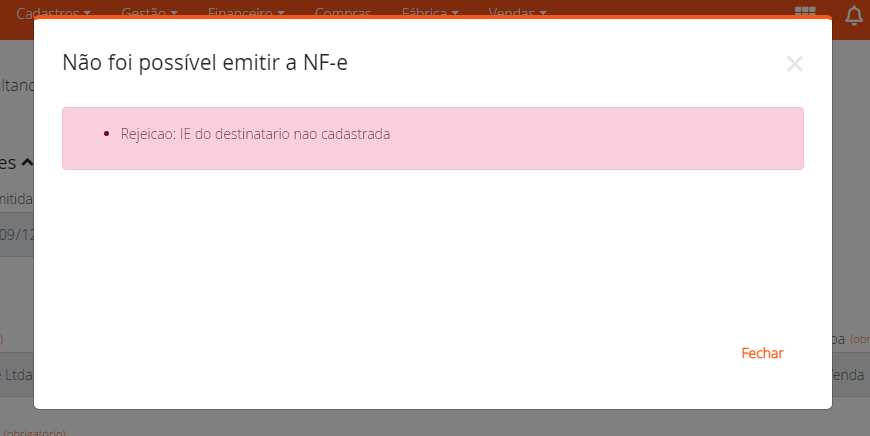 Erro IE não cadastrada