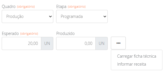 Selecionando ficha técnica