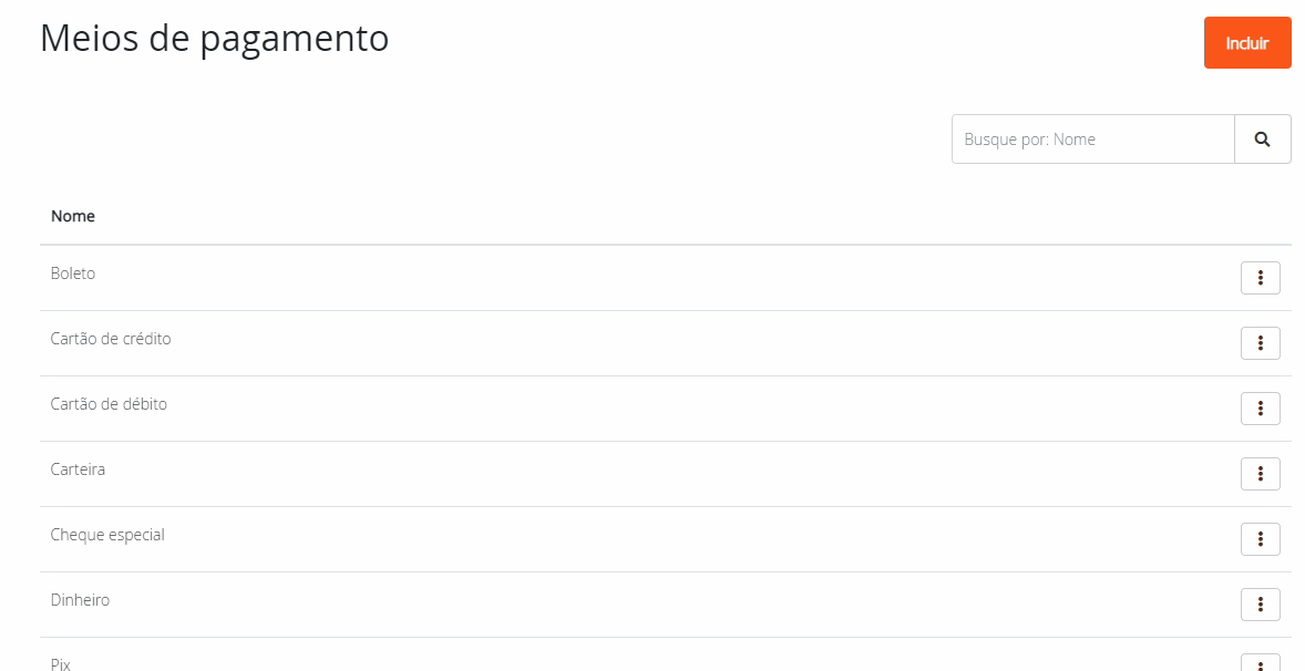 Editando meios de pagamento