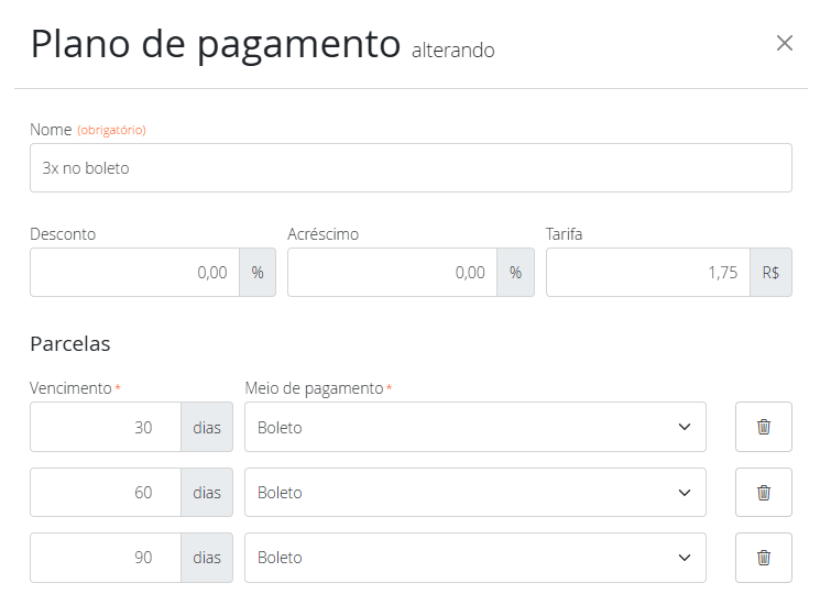 Plano de pagamento 3x no boleto