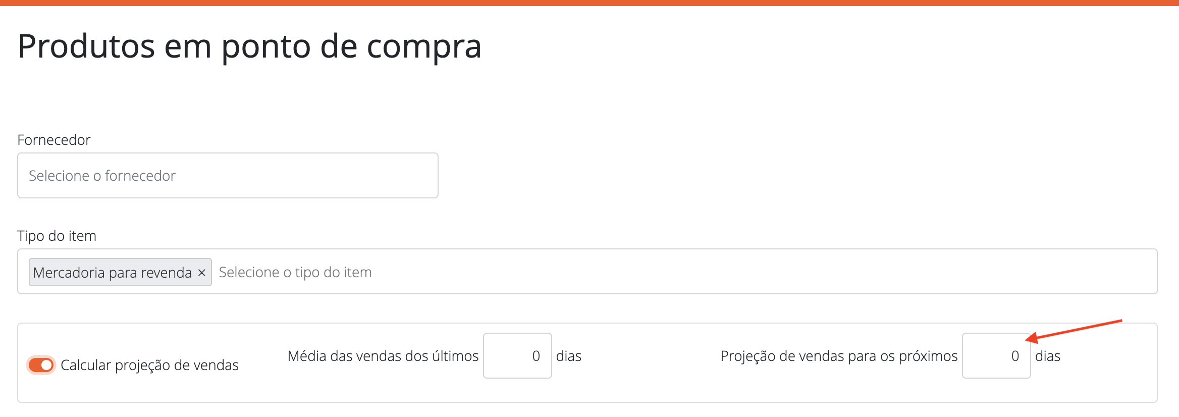 Parâmetro Projeção de Vendas