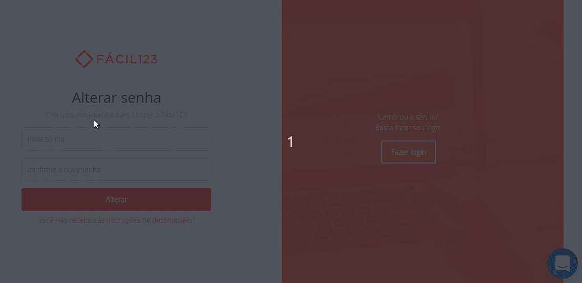 Digitando nova senha