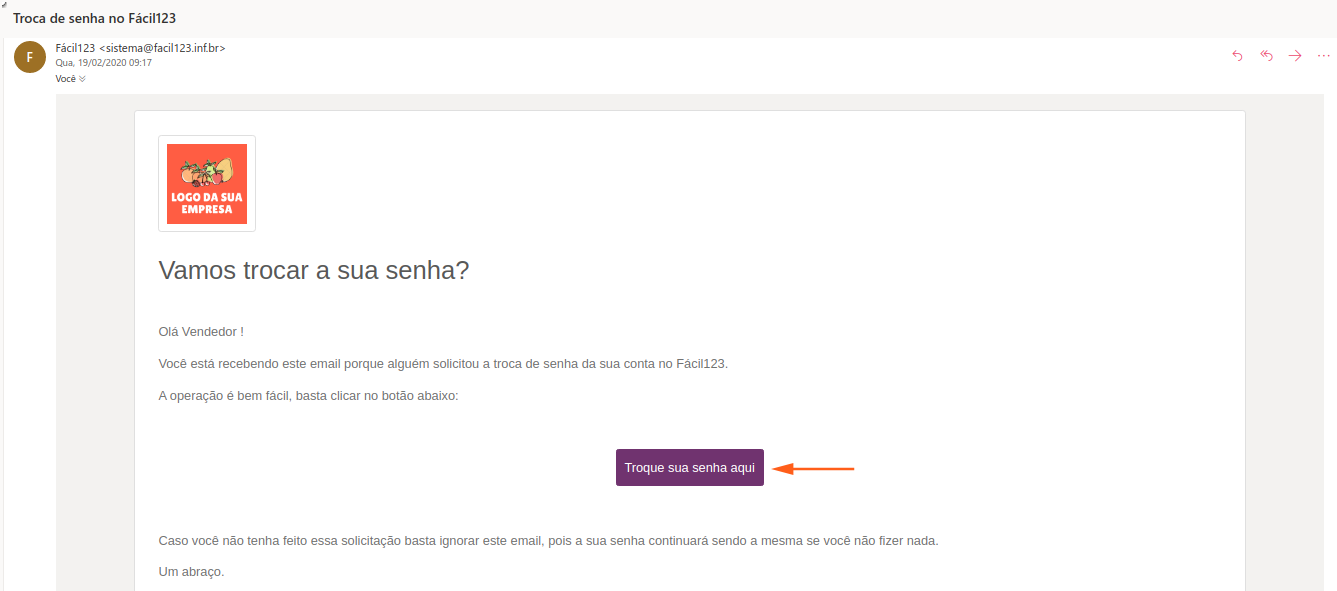 E-mail troca de senha