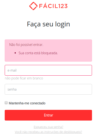 Erro conta bloqueada