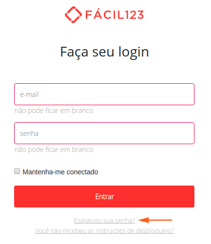Tela de login - esqueceu a senha