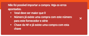 Aviso de NF-e já importada