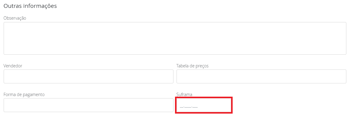 SUFRAMA no cadastro da pessoa