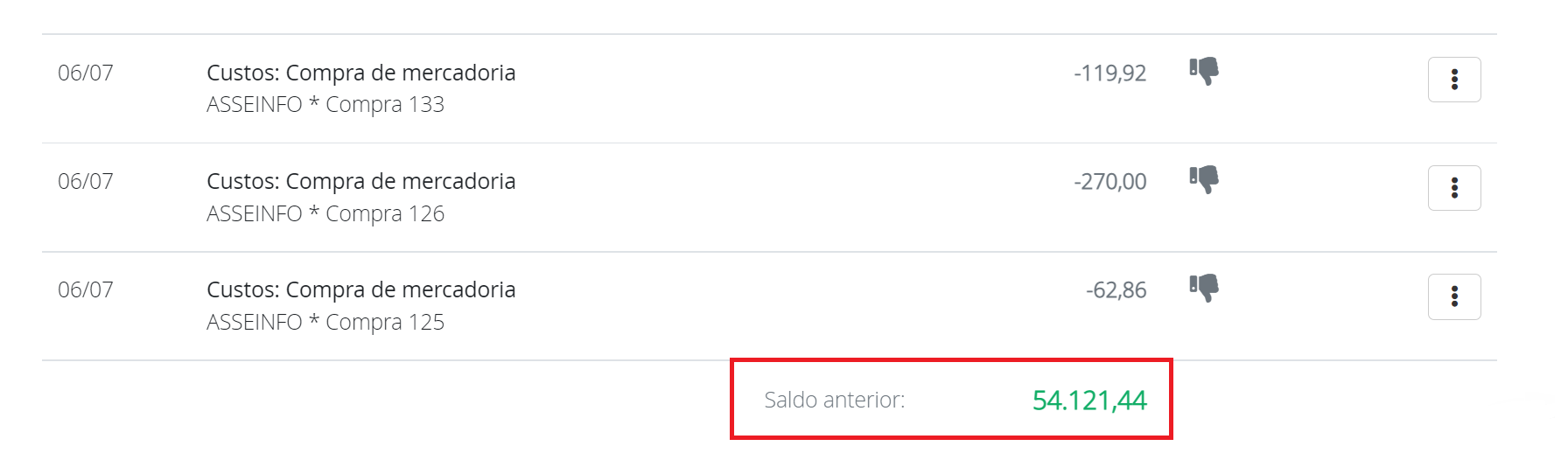 Saldo anterior