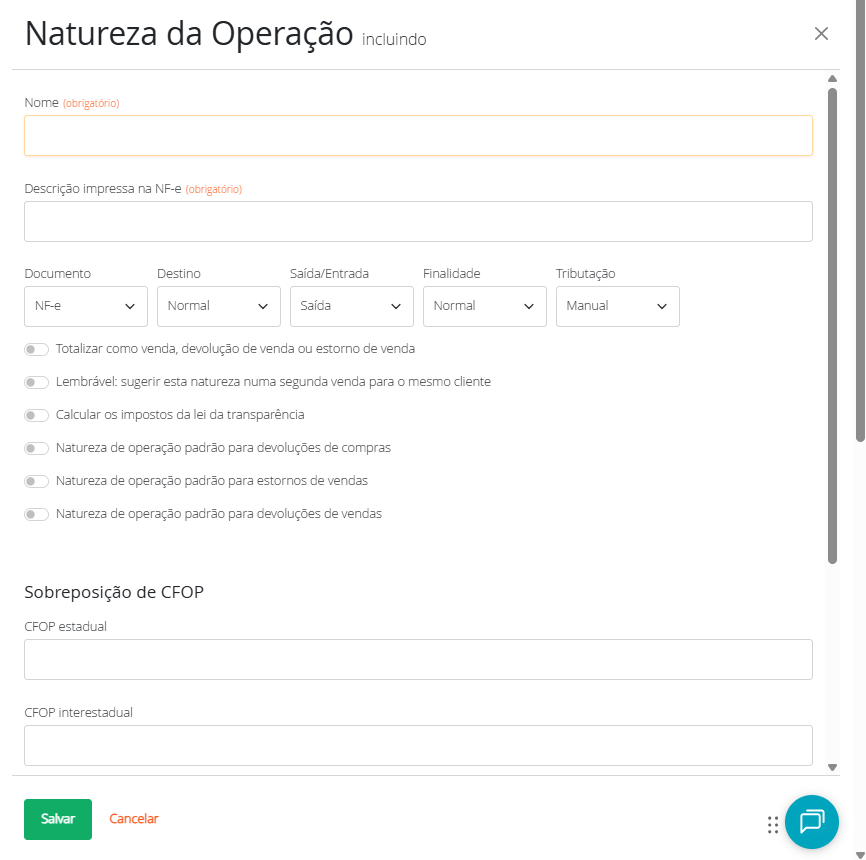 Natureza da operação