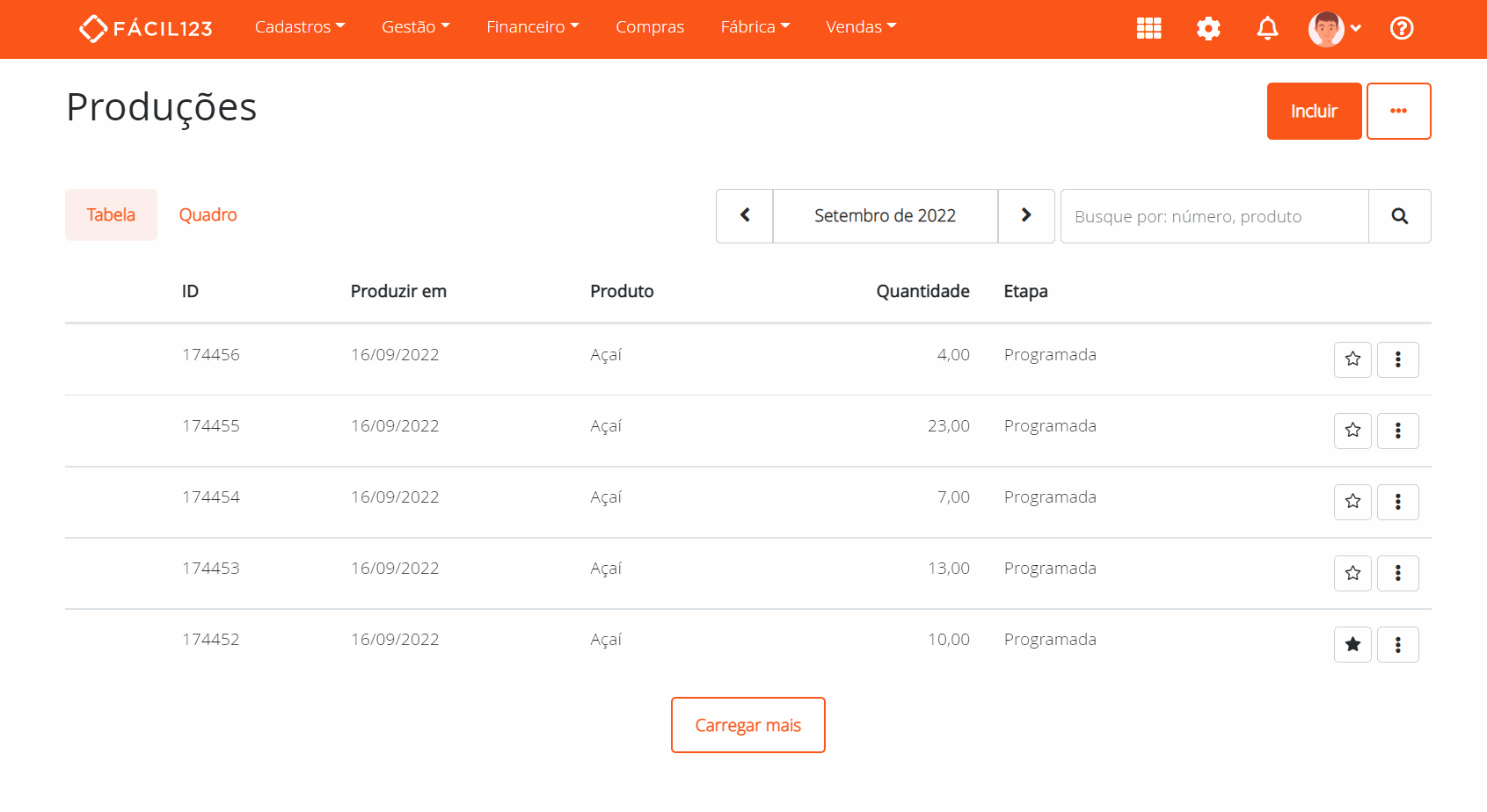 Lote na produção