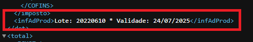 Lote e validade no XML