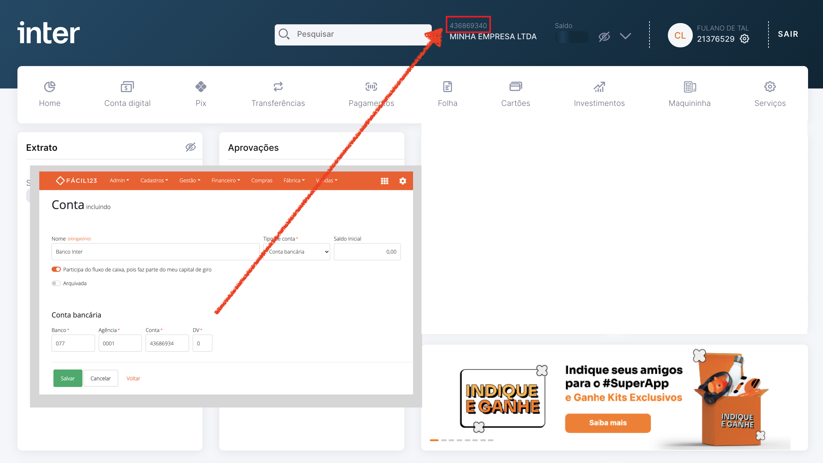 Dígito verificador da conta do Banco Inter