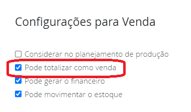 Configurações quadro vendas