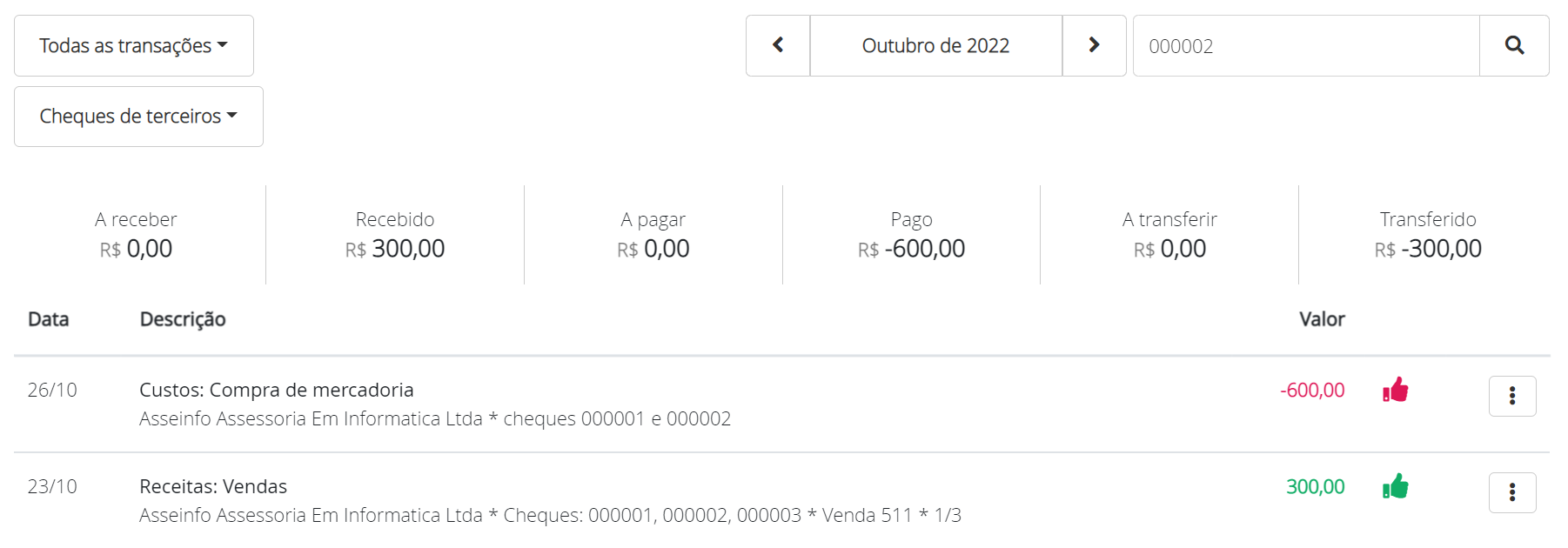 Filtrando por cheque de terceiros