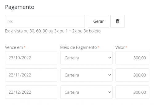 Pagamento em parcelas