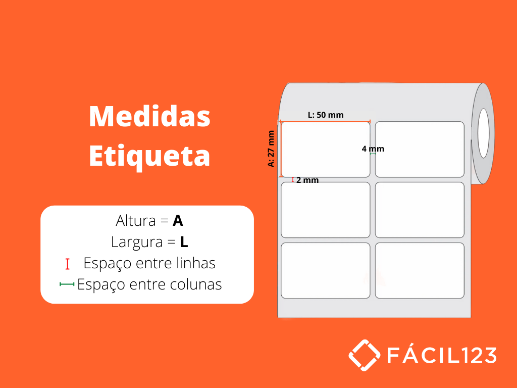 Medidas da etiqueta na bobina