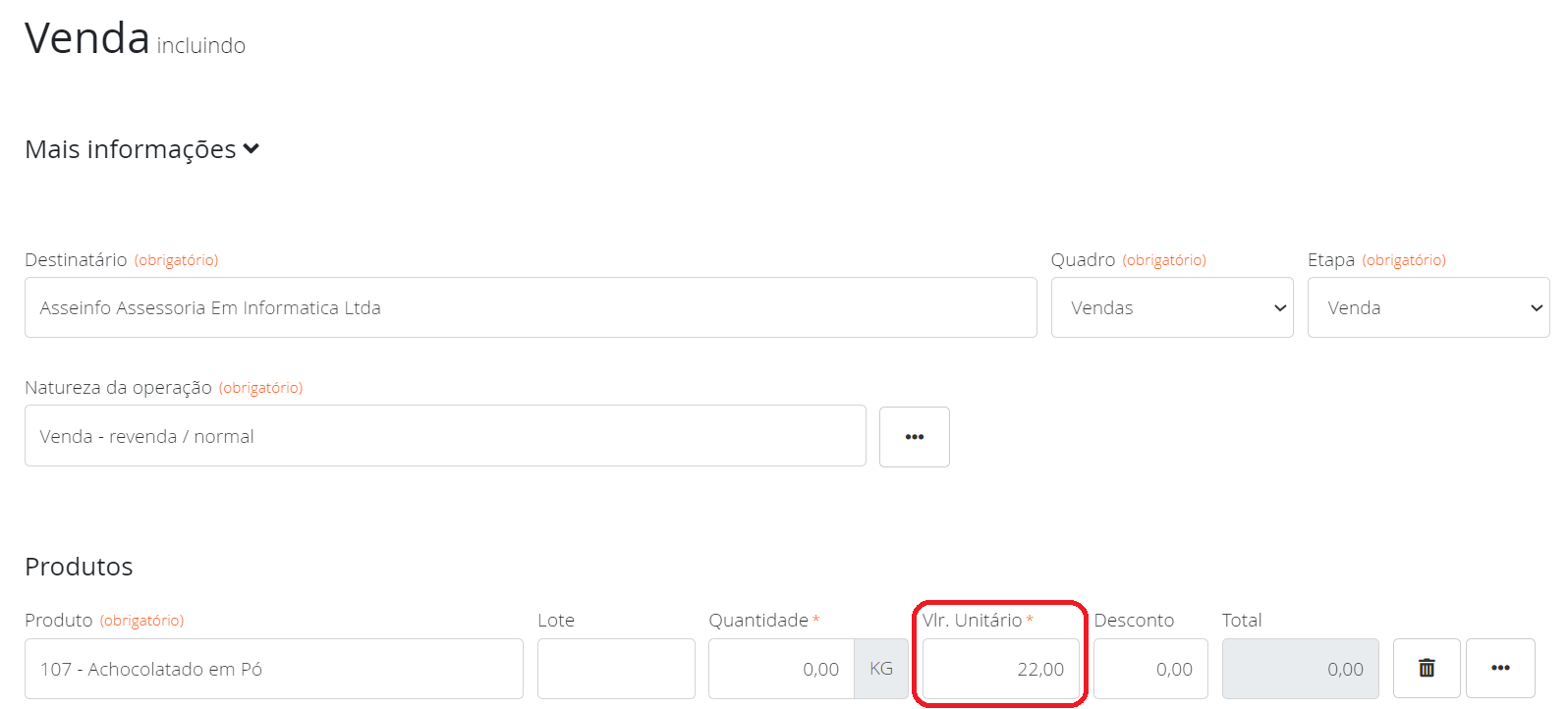 Tabela de preço inserida automaticamente na venda