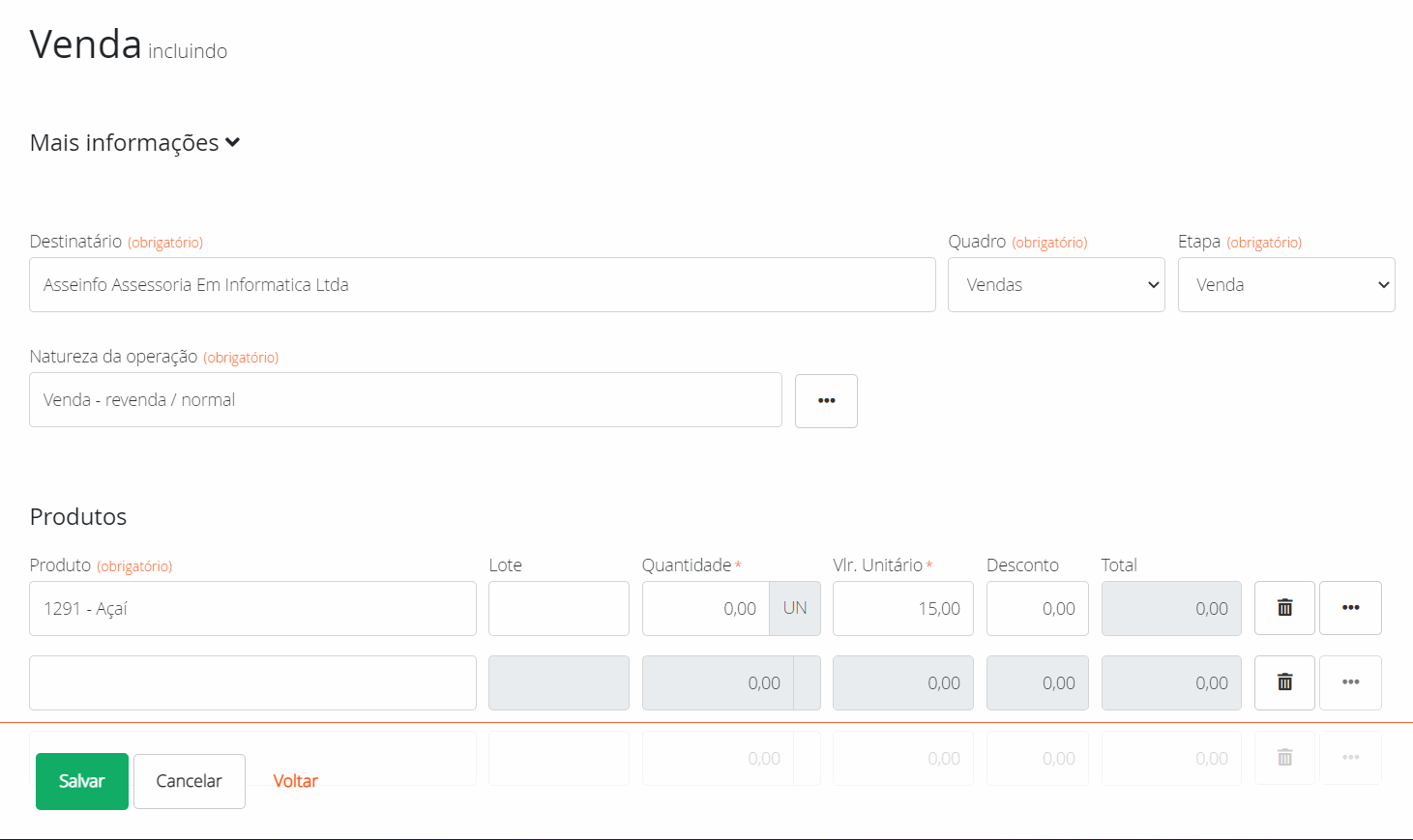 Selecionando tabela de preço manualmente na venda