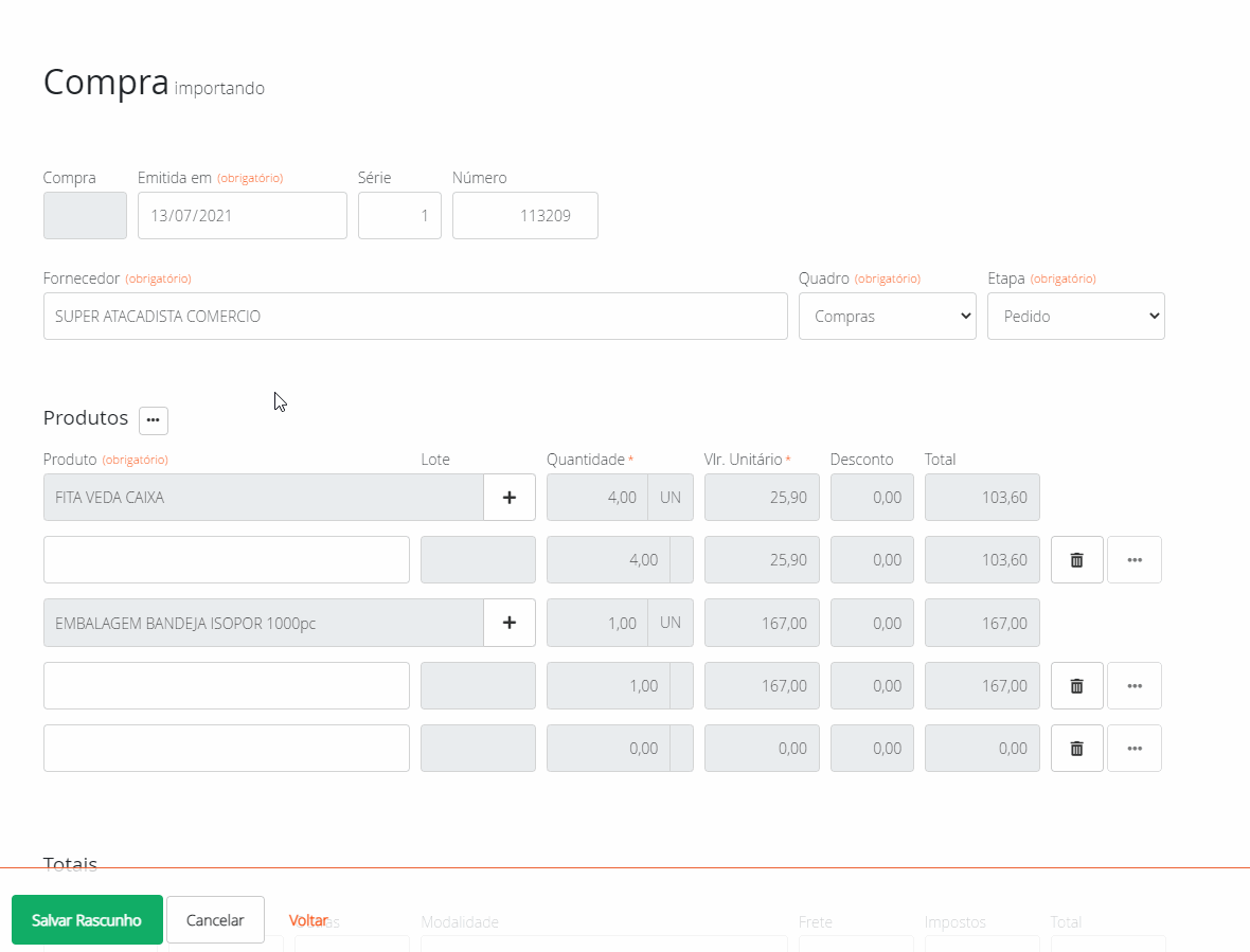 Cadastrar todos os produtos e editar