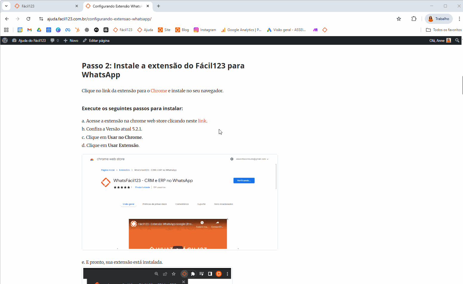 Instalando extensão WhatsApp