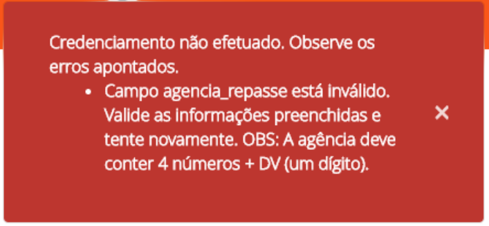 Erro de credenciamento de agência