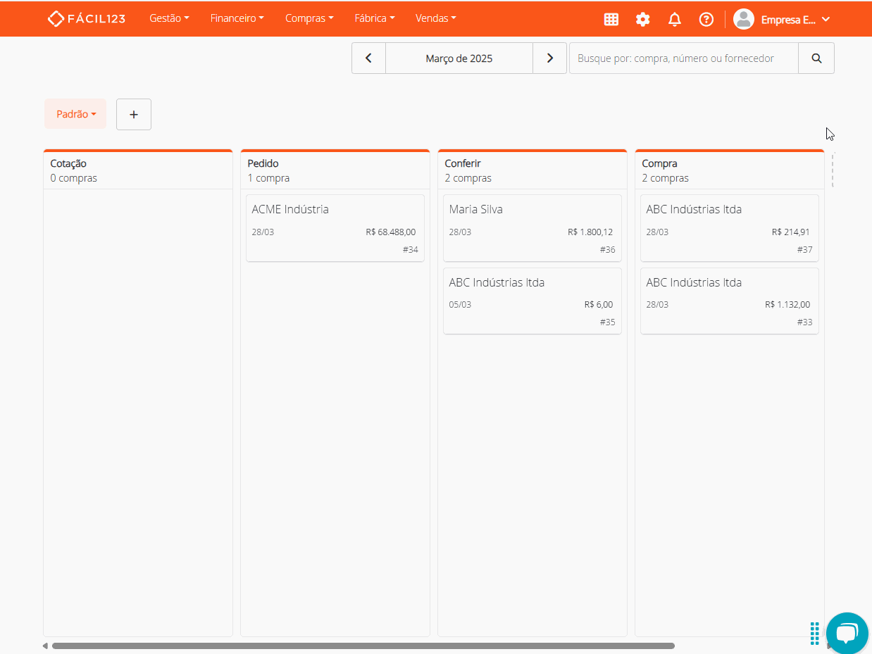Habilitando custos variáveis na etapa do quadro
