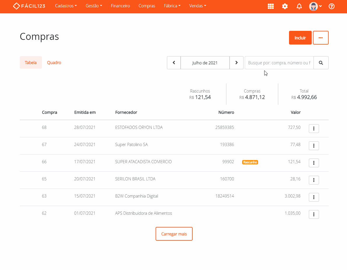 Editando financeiro na compra