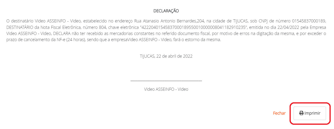 Impressão da declaração