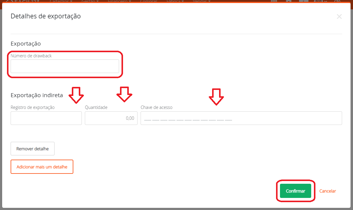 Detalhes da exportação
