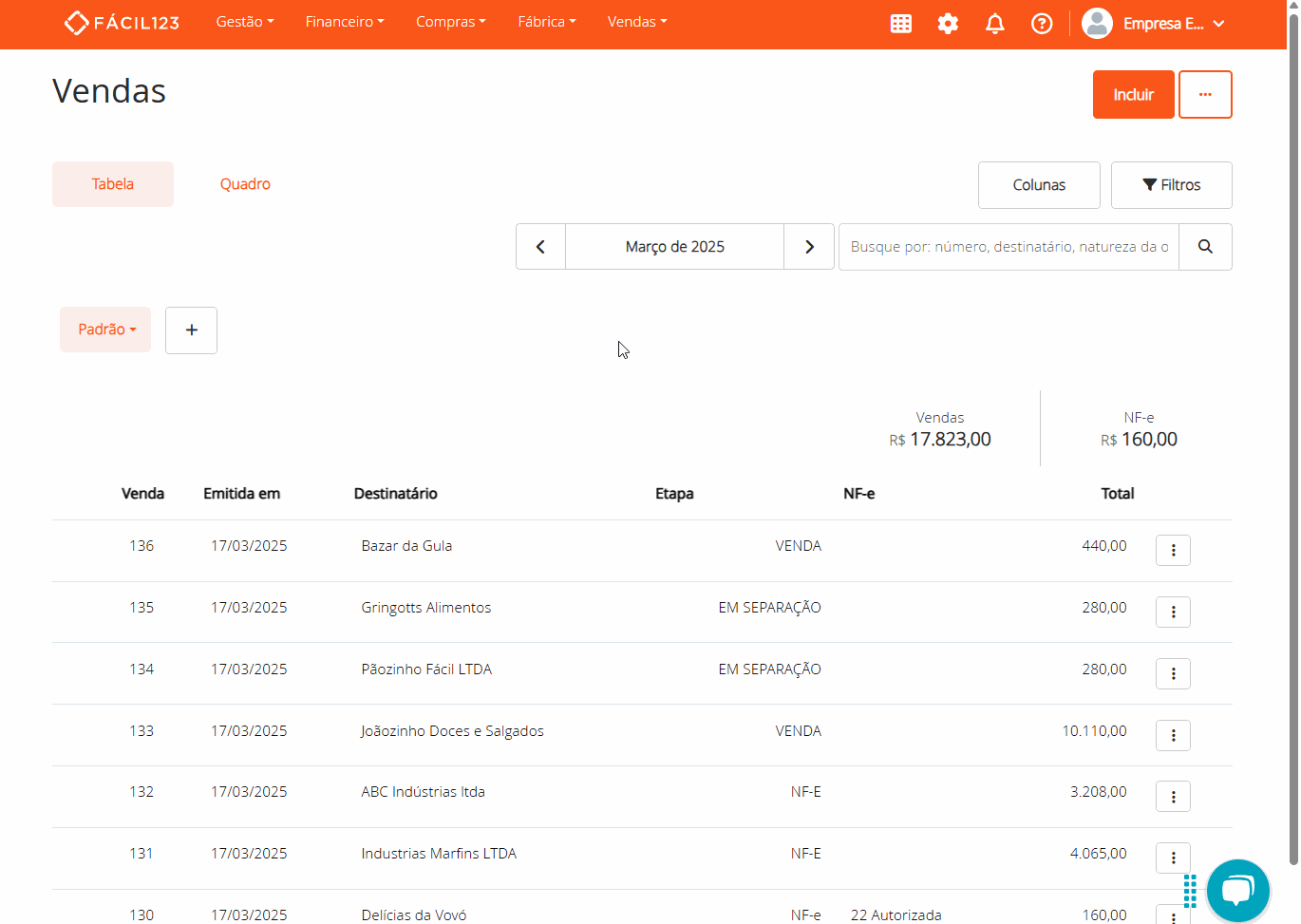 Envio manual de venda por e-mail