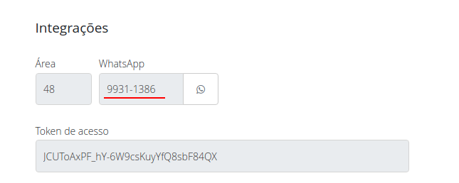 Número WhatsApp que usou o token