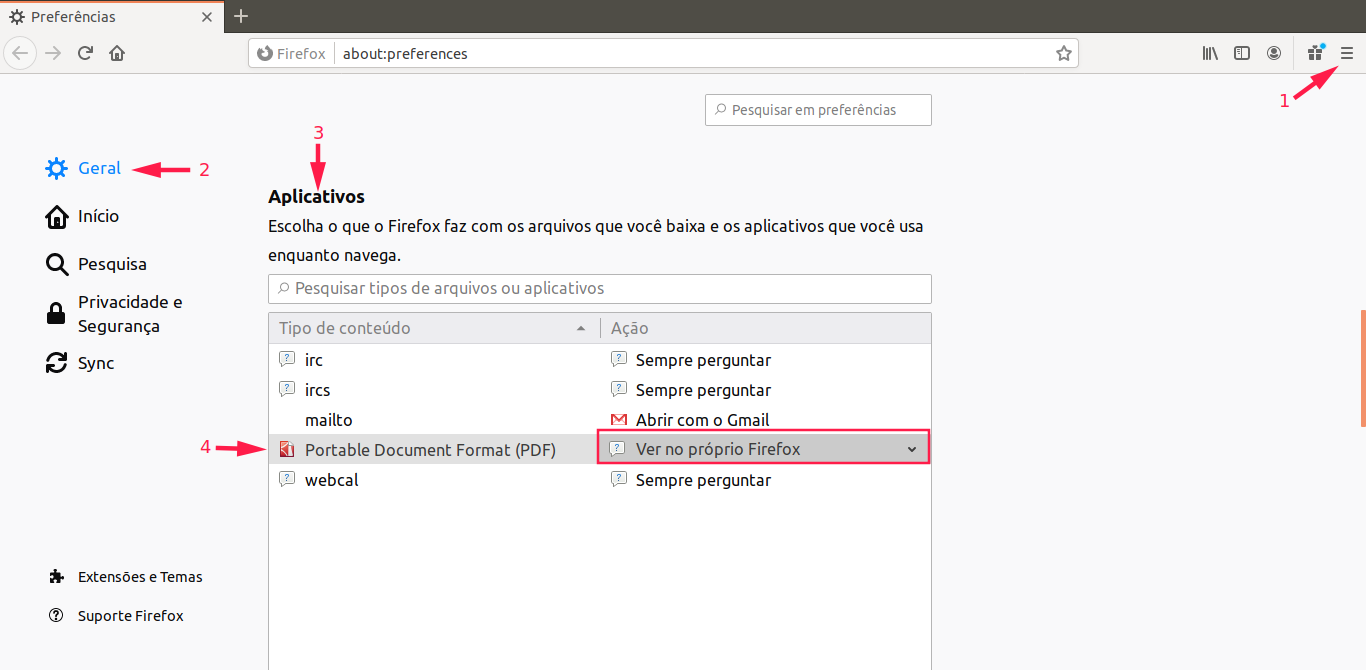 Configurando Firefox para visualizar PDFs