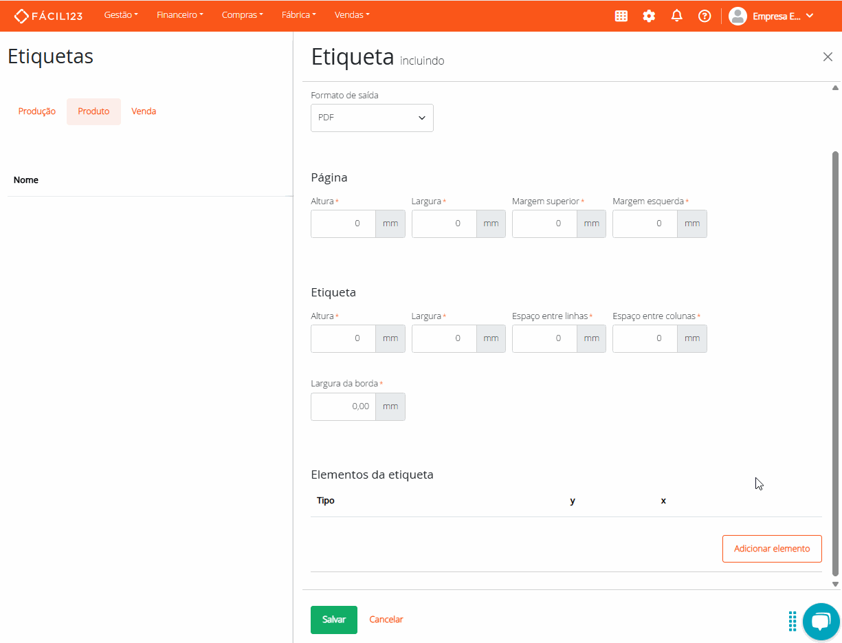 Adicionar elemento da etiqueta