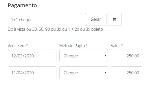 Selecionando formas de pagamento
